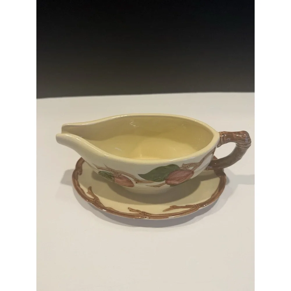 Franciscan Apple Gravy Boat With Underplate Hand Decorated USA Vintage